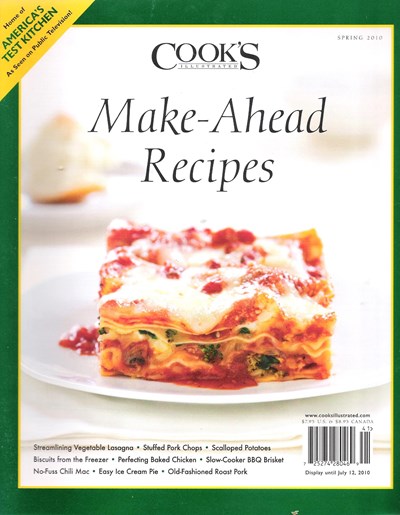Cook's Illustrated Magazine Special Issue: Make-Ahead Recipes (Spring 2010)