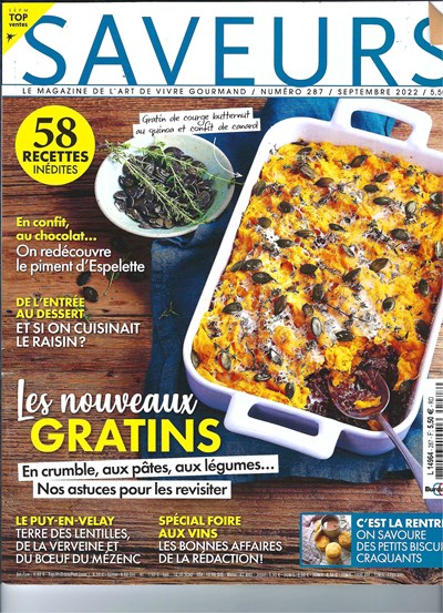 Saveurs: Le Magazine de l'Art de Vivre Gourmand, Sept. 2022 (N. 287)